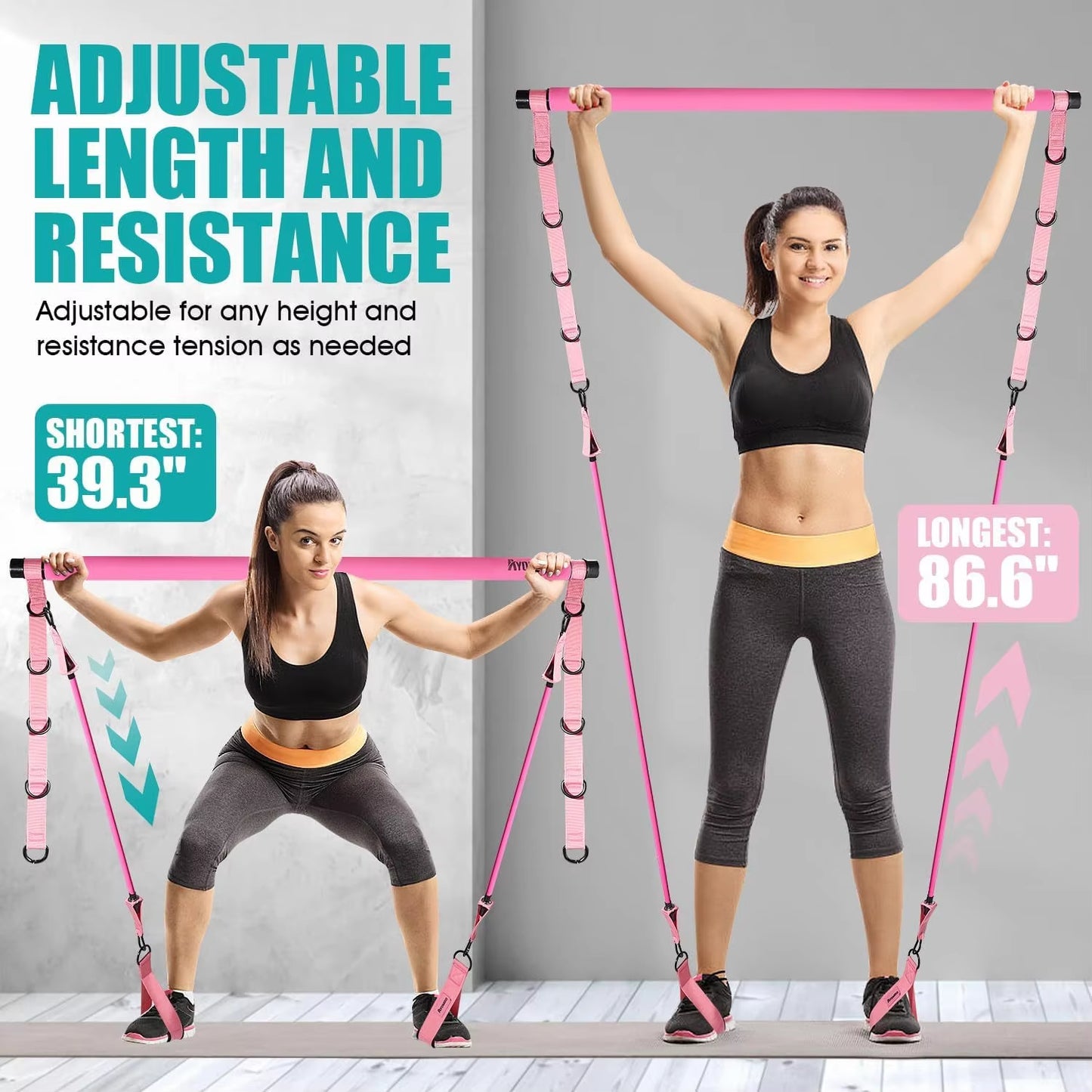 Gym Exercise Fitness Workout Resistance Tube Set Multifunctional Pilates Bar Kit with Resistance Bands